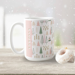 Minimalistische Weihnachtsbäume setzen Grün und Ro Kaffeetasse