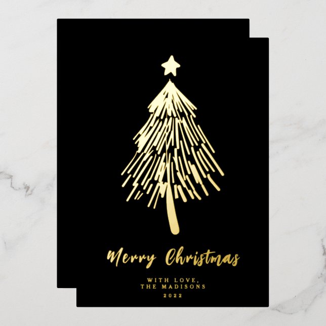 Minimalistische Weihnachtsbaumkarte Folien Feiertagskarte (Vorderseite/Rückseite)