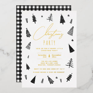 Minimalistische Weihnachtsfeier in Schwarz-Weiß Folieneinladung
