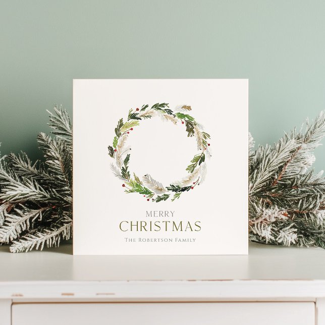 Minimalistische Weihnachtskarte mit Grünkranz Einladung (Von Creator hochgeladen)