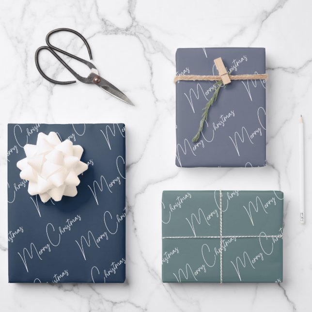 Minimalistische Weihnachtsschrift Geschenkpapier Set (Vorderseite)
