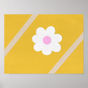 Minimalistische weiße Blume auf gelbem Hintergrund Poster