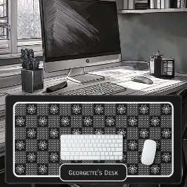 Minimalistische weiße Blume - auf Schwarz überprüf Schreibtischunterlage