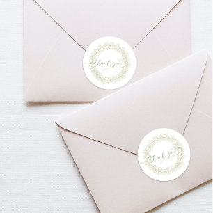 Minimalistische weiße Blume Kranz Danke Classic Runder Aufkleber