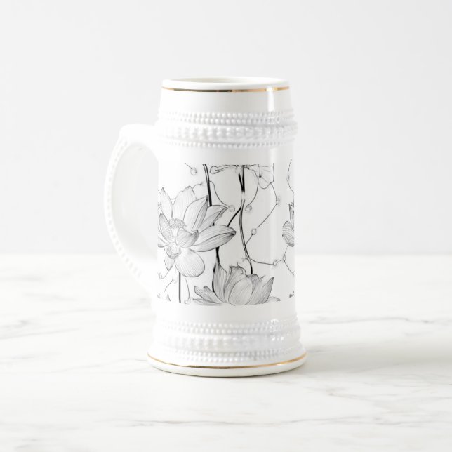 Minimalistische weiße Blumen-Kaffeetasse Bierglas (Vorderseite Links)