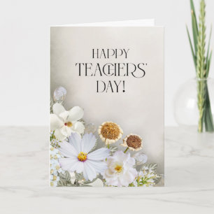 Minimalistische weiße Blumenkarte zum Lehrer-Tag Karte