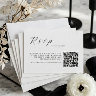 Minimalistische weiße elegante Hochzeit mit QR-Cod RSVP Karte