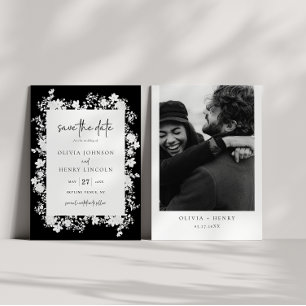 Minimalistische weiße, florale Save the Date Fotok Einladung