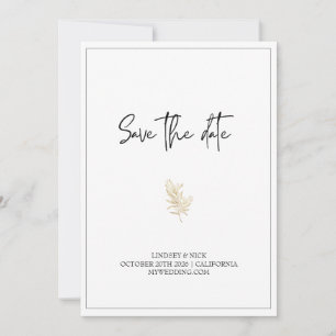 Minimalistische weiße Goldene Hochzeitseinladung Save The Date