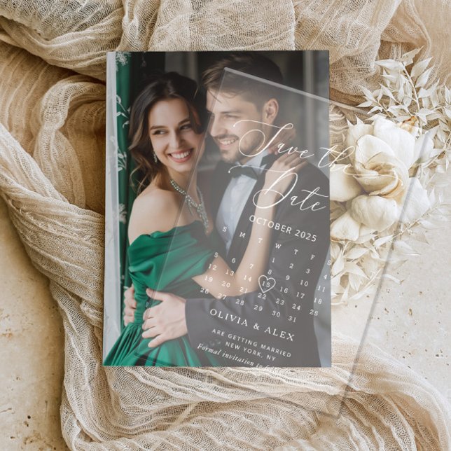 Minimalistische weiße Hochzeit Sichern Sie das Dat Acryleinladungen (Von Creator hochgeladen)