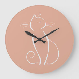 Minimalistische weiße Katze auf rosa Hintergrund m Große Wanduhr