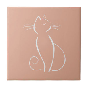 Minimalistische weiße Katze auf rosa Keramik Tile Fliese