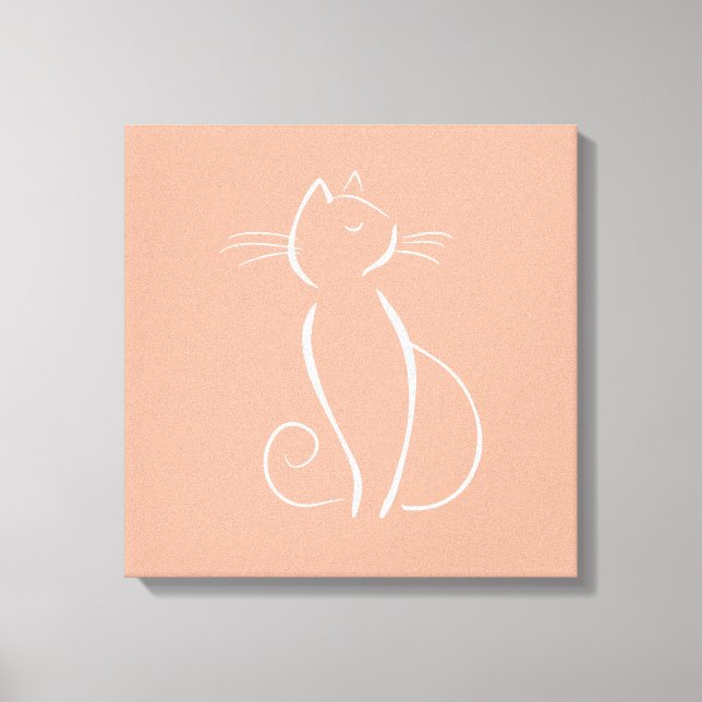 Minimalistische weiße Katze auf rosa Leinwand druc (Vorderseite)