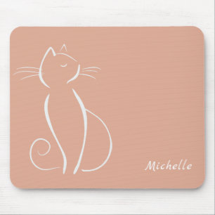 Minimalistische weiße Katze auf rosa Maus hinzuf Mousepad