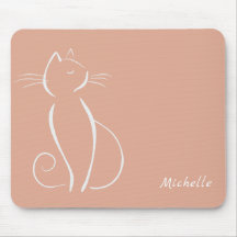 Minimalistische weiße Katze auf rosa Maus hinzufüg