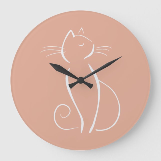 Minimalistische weiße Katze auf rosa Name hinzufüg Große Wanduhr (Vorderseite)