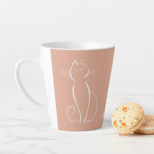 Minimalistische weiße Katze auf Rosa Name Latte Ta Milchtasse