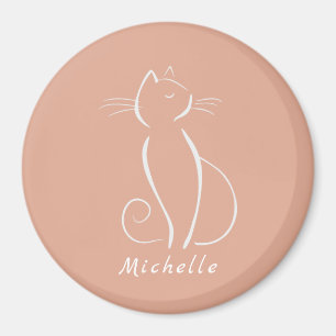 Minimalistische weiße Katze auf rosa Name-Magnet Magnet