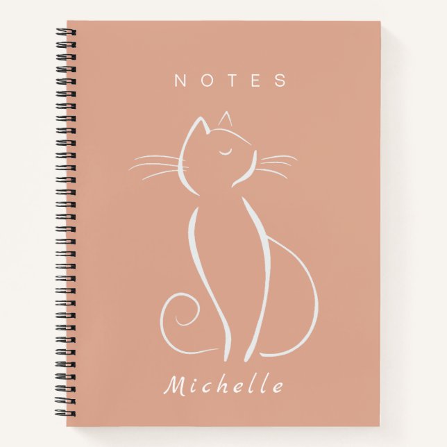 Minimalistische weiße Katze auf rosa Notebook-Name Notizbuch (Vorderseite)