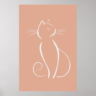 Minimalistische weiße Katze auf rosa Plakat