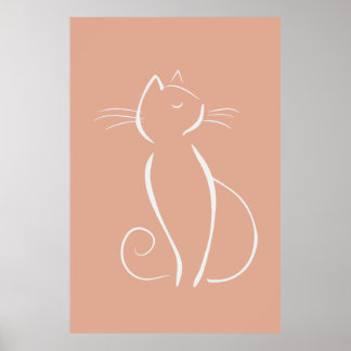 Minimalistische weiße Katze auf rosa Plakat