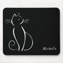 Minimalistische weiße Katze auf schwarzem Namen