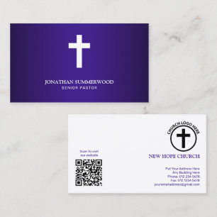 Minimalistische weiße Kreuz lila Visitenkarte für