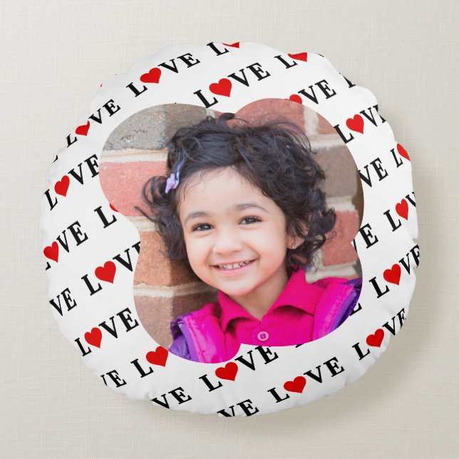 Minimalistische weiße LIEBE Rundes Kissen (Vorderseite)