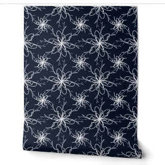 Minimalistische weiße Linienkunst Blumen Navyblau Tapete