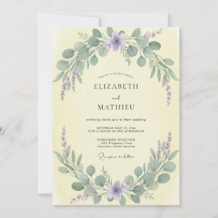 Minimalistische weiße Marmor-Eukalyptus-Hochzeit Einladung