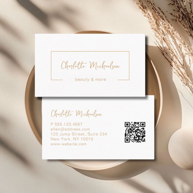 Minimalistische weiße QR-Code-Handschrift Visitenkarte (Minimal Handwriting White QR Code Business Card)