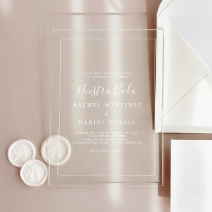 Minimalistische weiße romantische klassische spani acryleinladungen