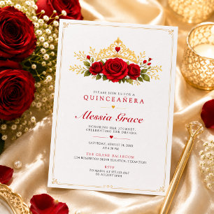 Minimalistische weiße rote Rose Quinceañera Einladung