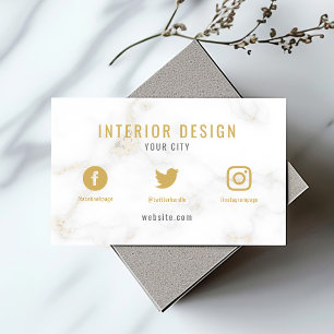 Minimalistische weiße und goldene Marmor-Social-Me Visitenkarte