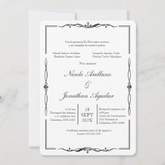 Minimalistische weiße und schwarze Hochzeitseinlad Einladung