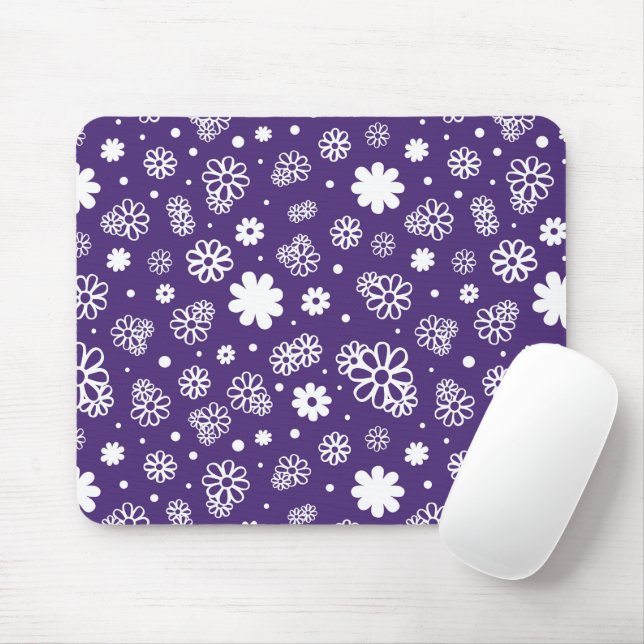 Minimalistische weiße und violette Blumen Mousepad (Mit Mouse)