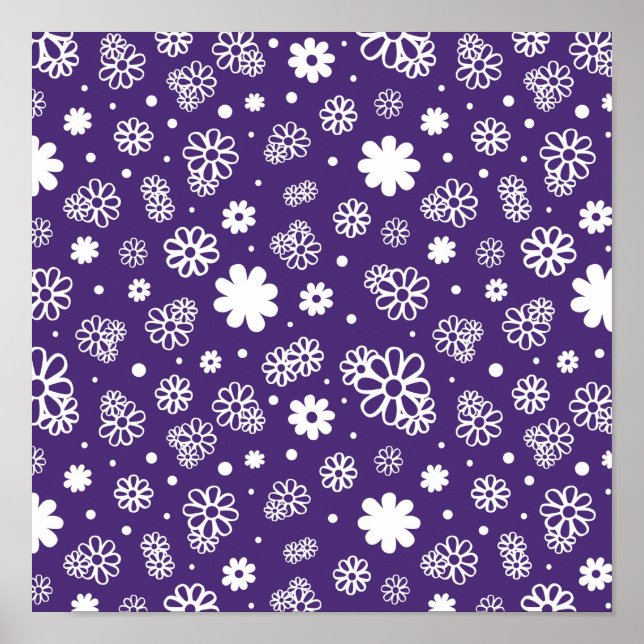 Minimalistische weiße und violette Blumen Poster (Vorne)