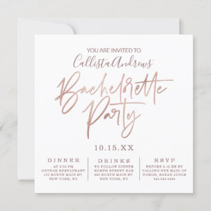 Minimalistische Weißrosengoldtypografie Bacheloret Einladung