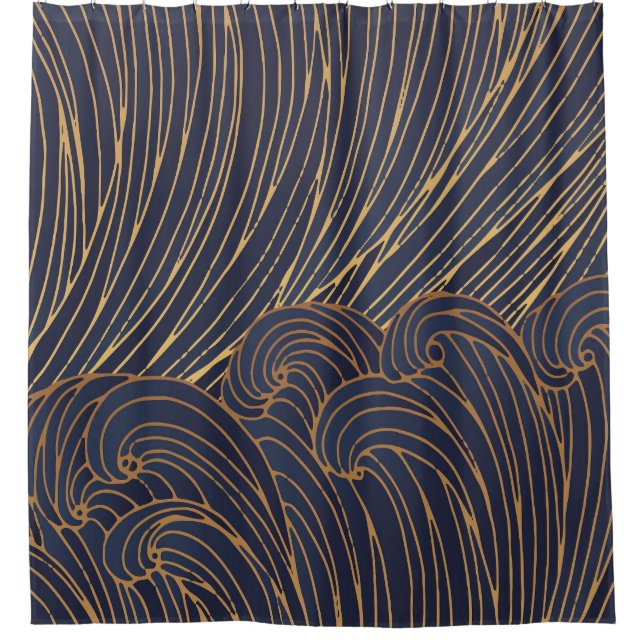 Minimalistische Wellen, Berglinienkunst. Duschvorhang (Vorderseite)