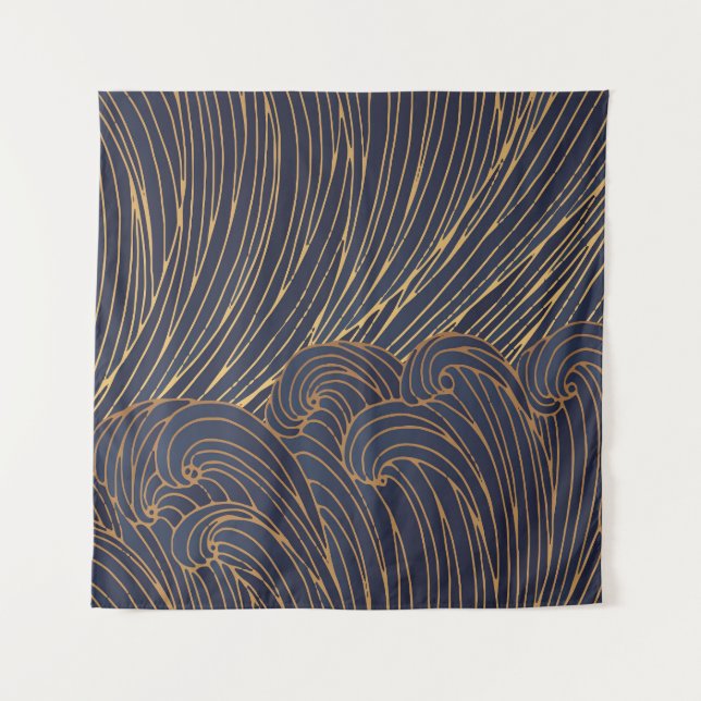 Minimalistische Wellen, Berglinienkunst. Wandteppich (Vorderseite)