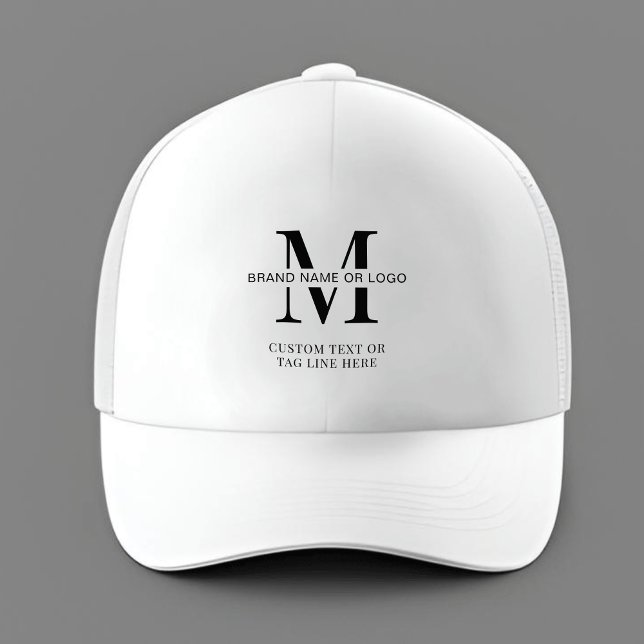 Minimalistische Werbeaktion für das Logo "Business Truckerkappe (Minimalist black and white business monogram or logo branded trucker hat)
