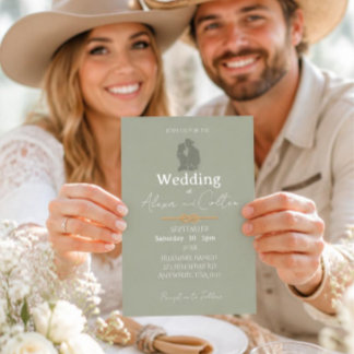 Minimalistische westliche Hochzeitseinladung Sage Einladung