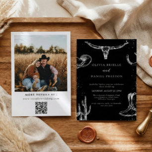 Minimalistische westliche rustikale Foto-QR-Code-H Einladung