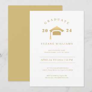 Minimalistische White and Gold Graduation Party Einladung