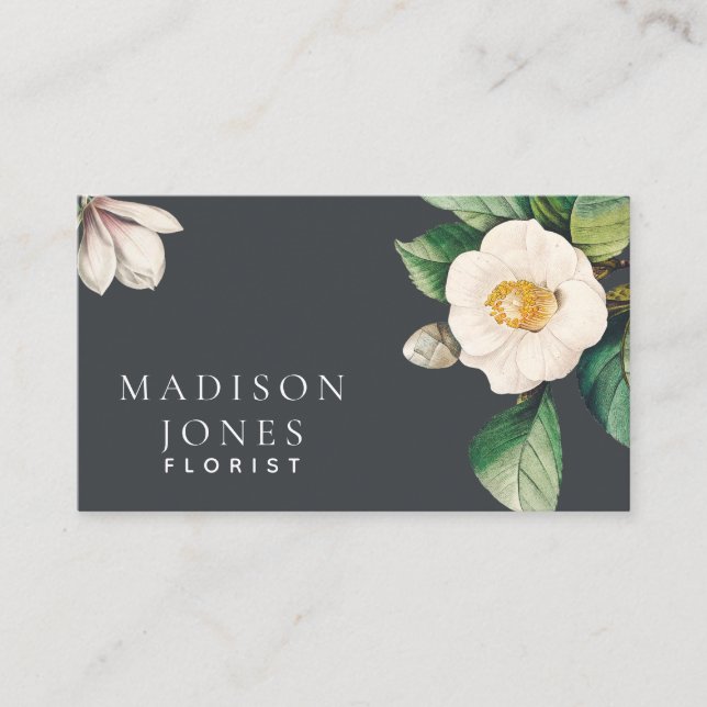 Minimalistische White Blume Florist Business Card Visitenkarte (Vorderseite)