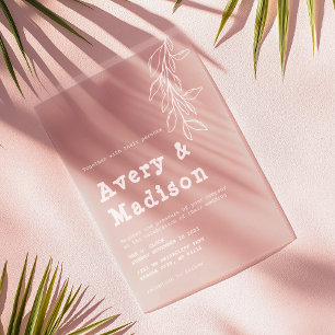 Minimalistische White Botanical Schreibwriter Wedd Acryleinladungen