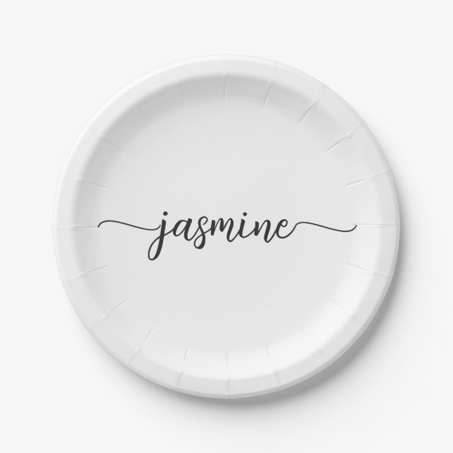 Minimalistische White Girly Calligraphy Monogram S Pappteller (Vorderseite)