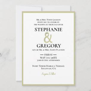 Minimalistische White & Gold Border Wedding Einladung