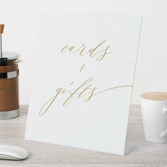 Minimalistische White Gold Elegante Script Cards G Sockelschild (In Situ)