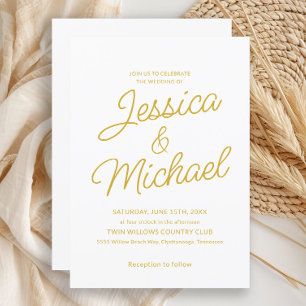 Minimalistische White-Gold-Script-Hochzeit Einladung